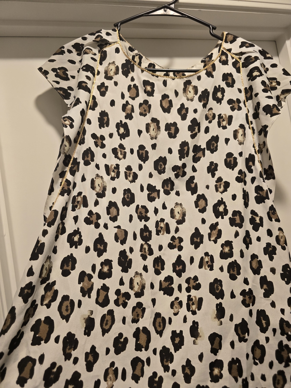 Claudie Pierlot Leopard Print Short Sleeve Top Blouse Gold Metallic Trim FR 40